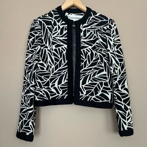 {Castleberry} Vintage Sweater Cardigan Blazer Jacket in Black & Cream - Womens 8